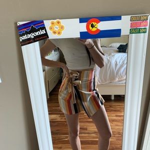 Striped tie up mini skirt.